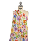 Lightweight Linen Woven - Purple, Yellow and Green Petal Drift Florals on White