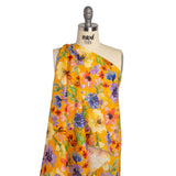 Lightweight Linen Woven - Purple, Yellow and Green Petal Drift Florals on Saffron Yellow