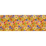 Lightweight Linen Woven - Purple, Yellow and Green Petal Drift Florals on Saffron Yellow