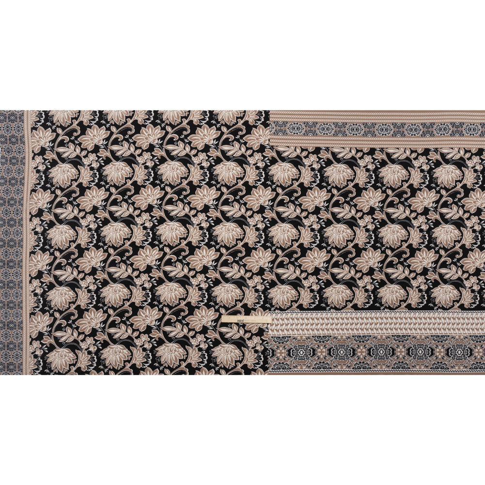 Stretch Polyester Tricot Panel - Beige, Black and White Floral and Geometric - Designer Deadstock