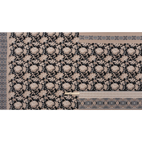 Stretch Polyester Tricot Panel - Beige, Black and White Floral and Geometric - Designer Deadstock