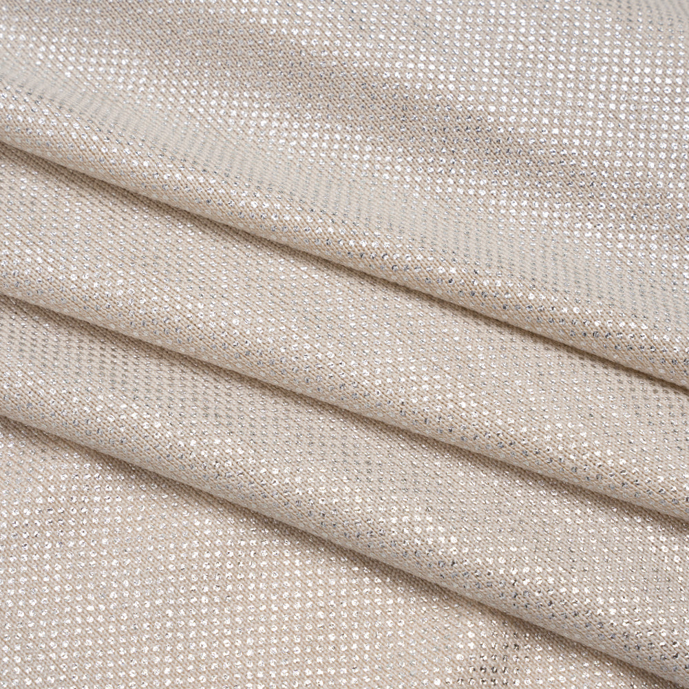 Stretch Polyester Knit with Metallic Foiling - Champagne and Silver Tiny Dots - Designer Deadstock