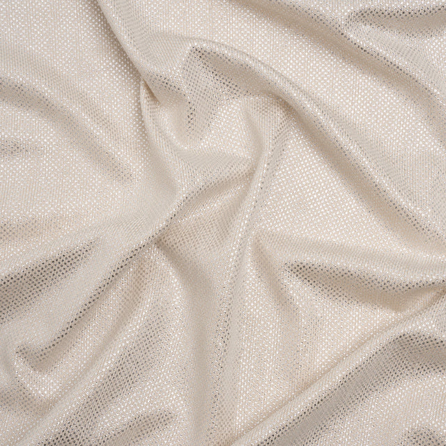 Stretch Polyester Knit with Metallic Foiling - Champagne and Silver Tiny Dots - Designer Deadstock