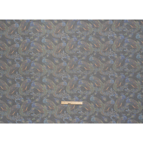 Polyester and Viscose Organza - Blue and Green Peacocks on Black