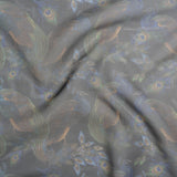 Polyester and Viscose Organza - Blue and Green Peacocks on Black
