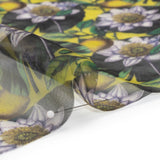 Polyester and Viscose Organza - Yellow and Green Lemons and Lily Pads