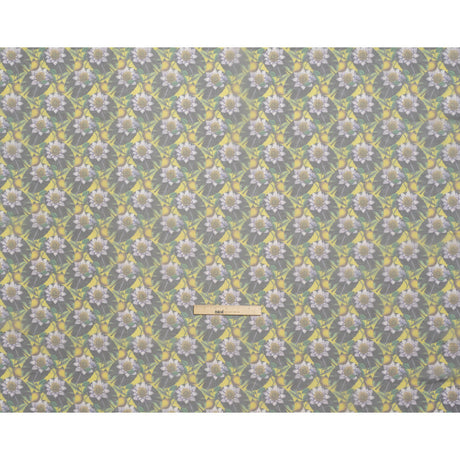 Polyester and Viscose Organza - Yellow and Green Lemons and Lily Pads
