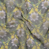 Polyester and Viscose Organza - Yellow and Green Lemons and Lily Pads