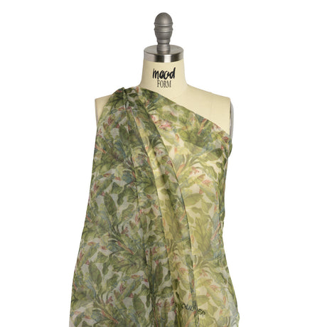 Polyester and Viscose Organza - White and Green Palm Trees
