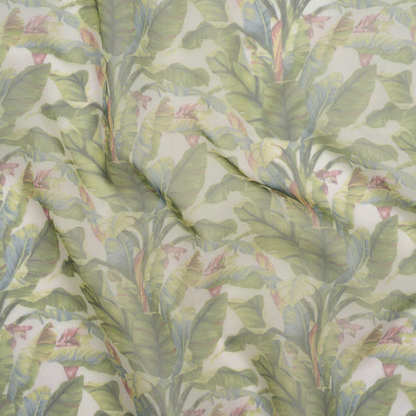 Polyester and Viscose Organza - White and Green Palm Trees