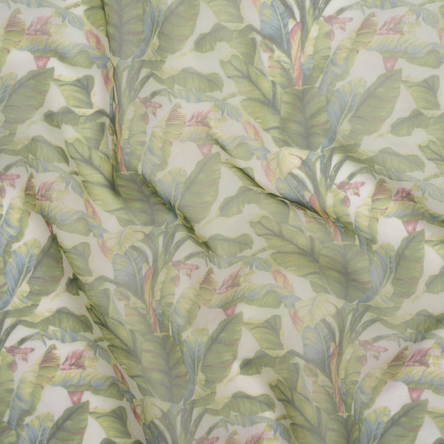 Polyester and Viscose Organza - White and Green Palm Trees
