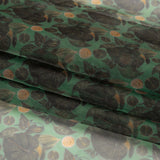 Polyester and Viscose Organza - Green and Teal Tropical Leaf Bunches
