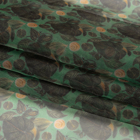 Polyester and Viscose Organza - Green and Teal Tropical Leaf Bunches