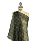 Polyester and Viscose Organza - Green and Teal Tropical Leaf Bunches