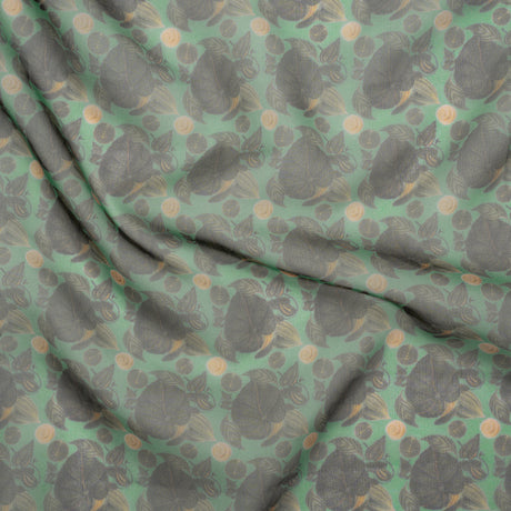 Polyester and Viscose Organza - Green and Teal Tropical Leaf Bunches