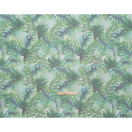 Polyester and Viscose Organza - Green and Sky Blue Topical Leaves