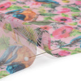 Polyester and Viscose Organza - Pink, Blue and Green Tropical Leaves, Birds and Flowers