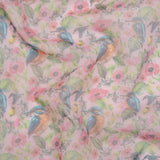 Polyester and Viscose Organza - Pink, Blue and Green Tropical Leaves, Birds and Flowers