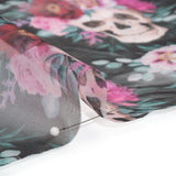 Polyester and Viscose Organza - Black, Pink and Ivory Flower Skulls