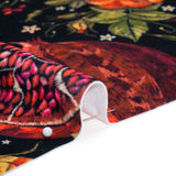 Polyester Microvelvet - Red, Green and Black Pomegranates and Flowers