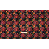 Polyester Microvelvet - Red, Green and Black Pomegranates and Flowers