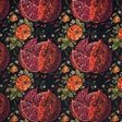 Polyester Microvelvet - Red, Green and Black Pomegranates and Flowers