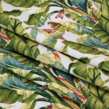 Polyester Microvelvet - White and Green Palm Trees