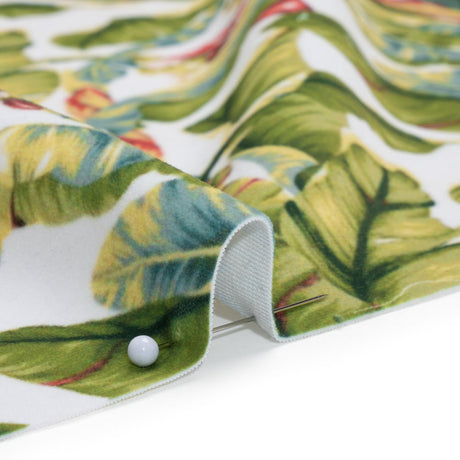 Polyester Microvelvet - White and Green Palm Trees