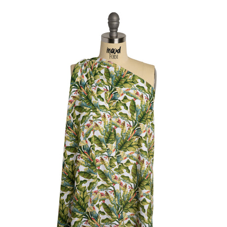 Polyester Microvelvet - White and Green Palm Trees