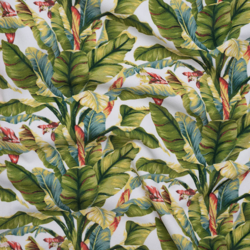 Polyester Microvelvet - White and Green Palm Trees