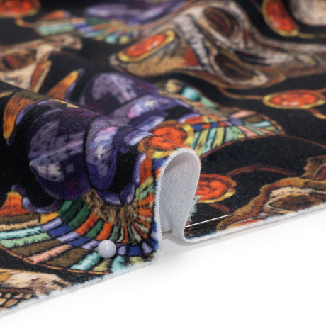 Polyester Microvelvet - Black, Green and Red Scarab Beetles and Skulls