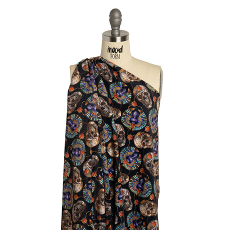 Polyester Microvelvet - Black, Green and Red Scarab Beetles and Skulls