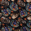 Polyester Microvelvet - Black, Green and Red Scarab Beetles and Skulls