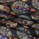 Medium Weight Linen and Cotton Woven - Black, Green and Red Scarab Beetles and Skulls