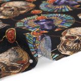 Medium Weight Linen and Cotton Woven - Black, Green and Red Scarab Beetles and Skulls