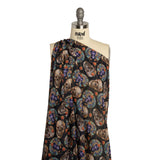 Medium Weight Linen and Cotton Woven - Black, Green and Red Scarab Beetles and Skulls