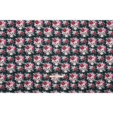 Medium Weight Linen and Cotton Woven - Black, Pink and Ivory Flower Skulls