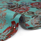 Metallic Luxury Brocade - Sky Blue, Dark Gold and Red Classic Flowers