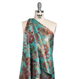 Metallic Luxury Brocade - Sky Blue, Dark Gold and Red Classic Flowers