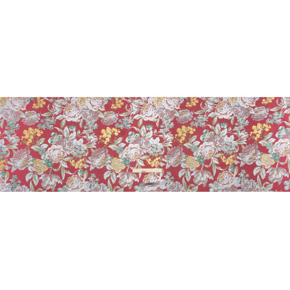Metallic Luxury Brocade - Pink, Silver and Green Classic Flowers