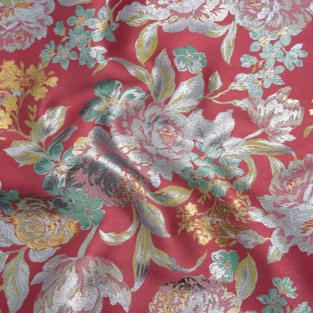 Metallic Luxury Brocade - Pink, Silver and Green Classic Flowers