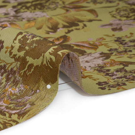 Metallic Luxury Brocade - Wasabi Green, Gold and Pale Pink Classic Flowers