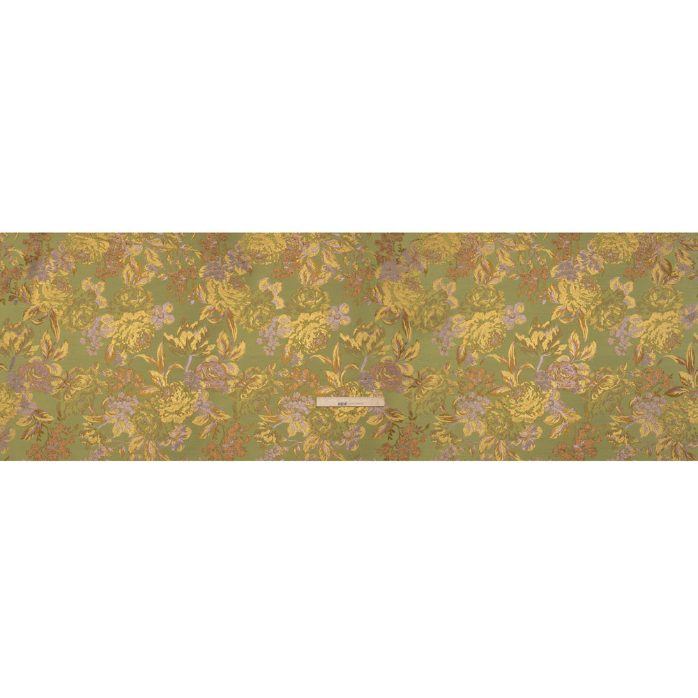 Metallic Luxury Brocade - Wasabi Green, Gold and Pale Pink Classic Flowers
