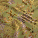 Metallic Luxury Brocade - Wasabi Green, Gold and Pale Pink Classic Flowers