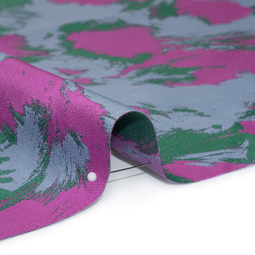 Luxury Polyester Brocade - Fuchsia, Periwinkle and Green Abstract Brushstrokes