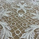 Beaded Corded Bridal Lace Fabric Dark Ivory 53" Wide