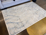 KAI 304 Polyester Fabric - Cream Rug With Blue, Gold-Brown & Silver Viscose Swirl Accents, Machine Made (5' 3" X 7' 4" / 7' 9" X 10' 9" / 10' X 13")