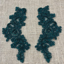 Beaded Corded Floral Lace Applique 100 Percent Polyester Fabric - Floral Embroidered, 9" X 3" Each Side (1 Pair)