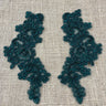 Beaded Corded Floral Lace Applique 100 Percent Polyester Fabric - Floral Embroidered, 9" X 3" Each Side (1 Pair)