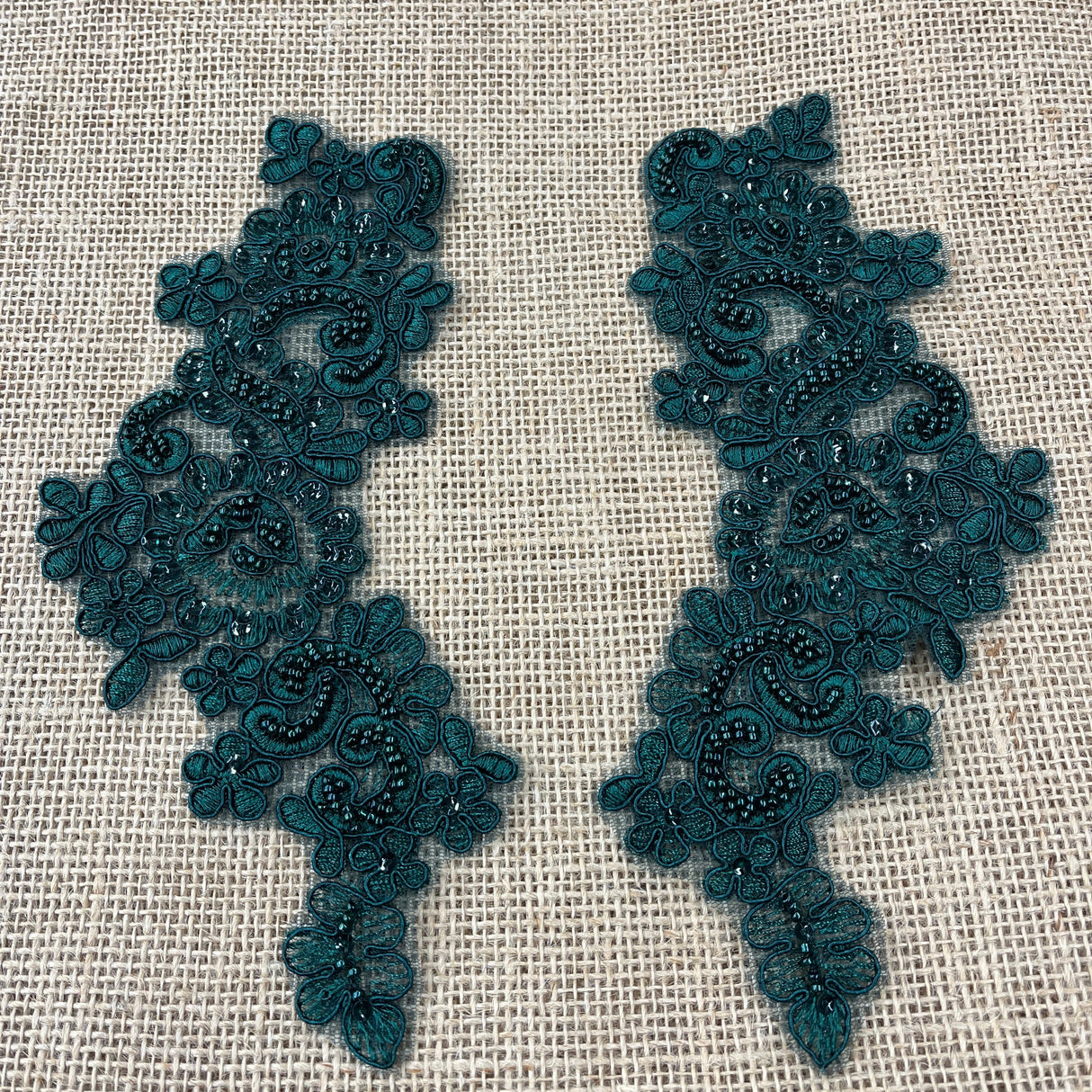 Beaded Corded Floral Lace Applique Pair